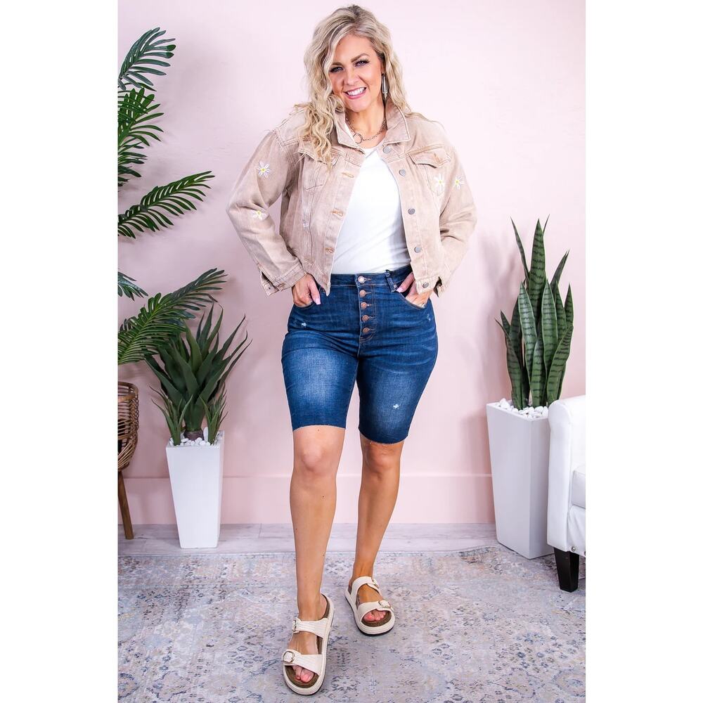 [Risen] Claire Dark Wash High Rise Denim Cutoff Bermuda Shorts Button Fly Sz 2XL